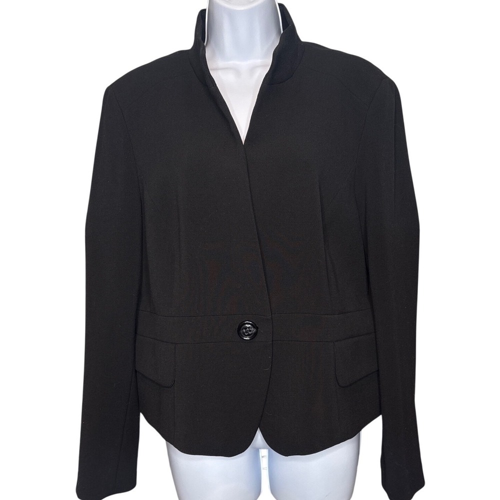 Talbots‎ Petites Womens Black Single Button Stretch Blazer Jacket Sz 16P Classic